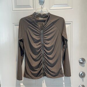 Athleta Gray Active Ruched Full Zip-Up Jacket Size Medium Performance Workout